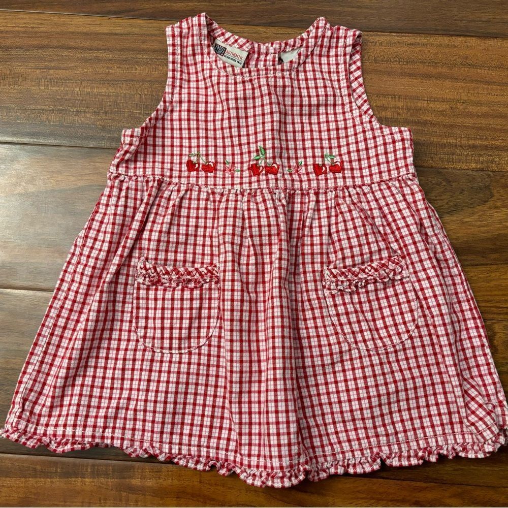 Faded Glory vintage red/white gingham plaid embroidered cherries dress